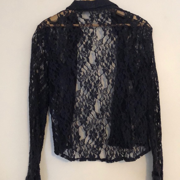 Y2K sheer navy lace button up blouse - Picture 5 of 5